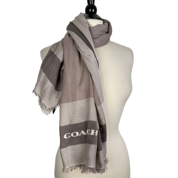 NEW Coach Women's Lightweight Windowpane Challis Scarf in Stone F54253 One Size - Picture 1 of 8
